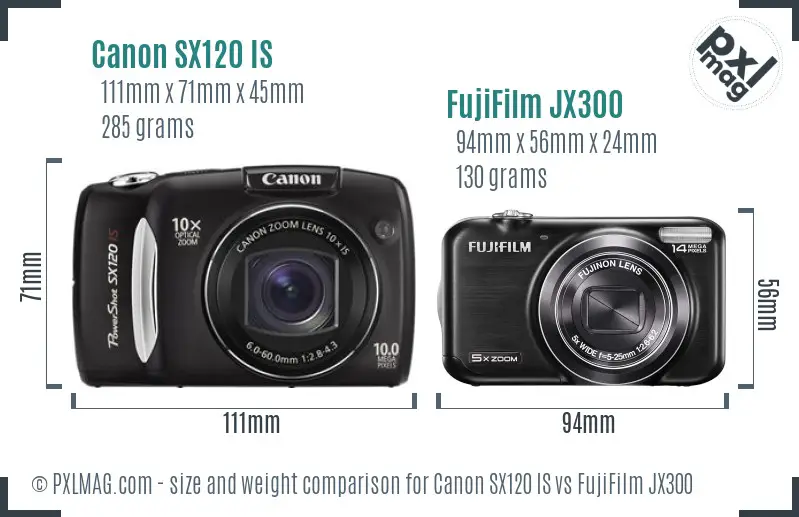 Canon SX120 IS vs FujiFilm JX300 size comparison