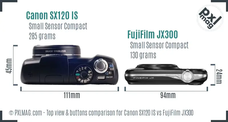 Canon SX120 IS vs FujiFilm JX300 top view buttons comparison