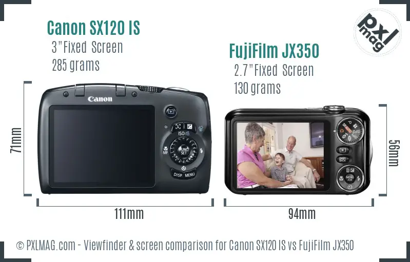 Canon SX120 IS vs FujiFilm JX350 Screen and Viewfinder comparison