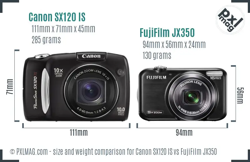 Canon SX120 IS vs FujiFilm JX350 size comparison