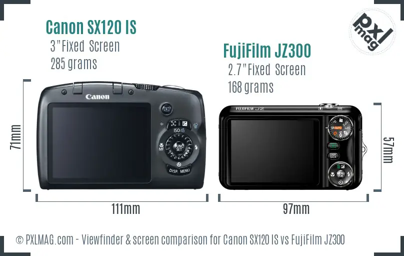 Canon SX120 IS vs FujiFilm JZ300 Screen and Viewfinder comparison