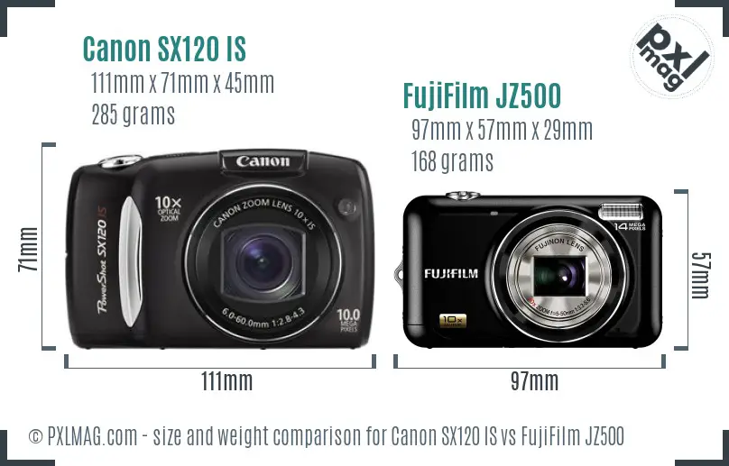 Canon SX120 IS vs FujiFilm JZ500 size comparison Canon SX120 IS vs FujiFilm JZ500 size comparison