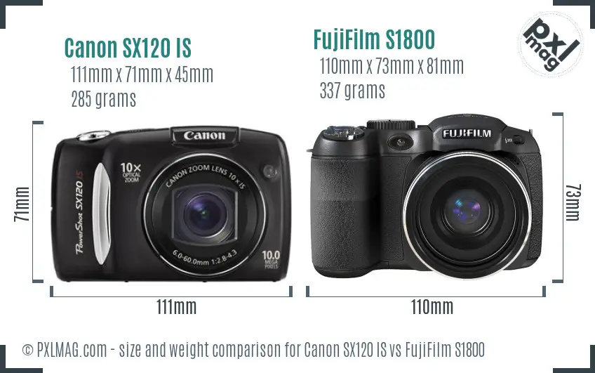 Canon SX120 IS vs FujiFilm S1800 size comparison
