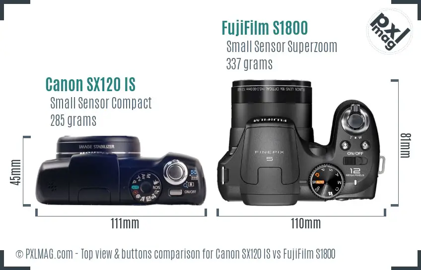 Canon SX120 IS vs FujiFilm S1800 top view buttons comparison