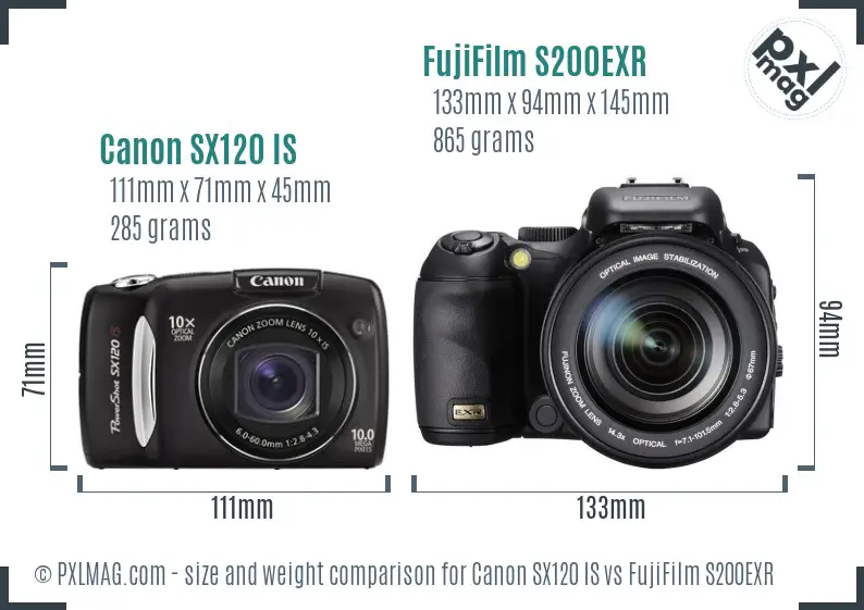 Canon SX120 IS vs FujiFilm S200EXR size comparison