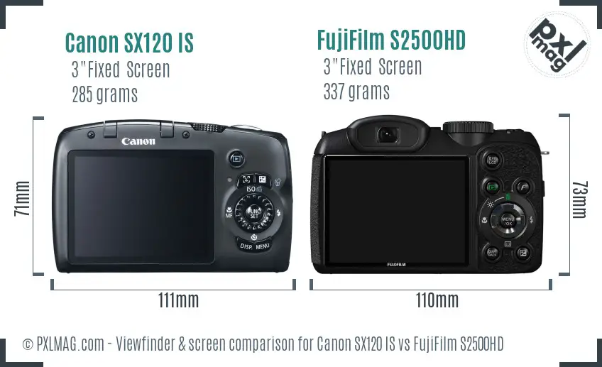 Canon SX120 IS vs FujiFilm S2500HD Screen and Viewfinder comparison