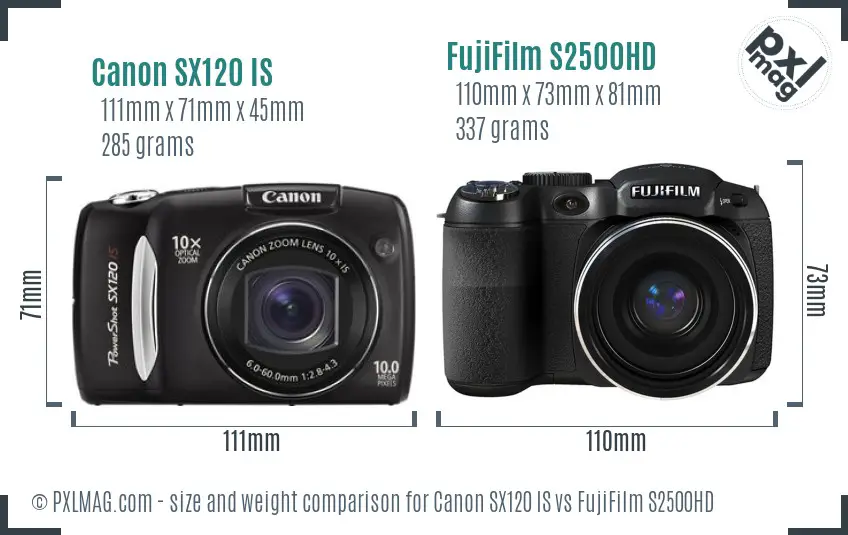 Canon SX120 IS vs FujiFilm S2500HD size comparison