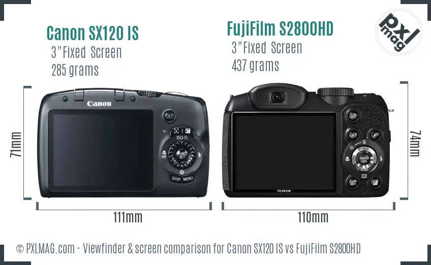 Canon SX120 IS vs FujiFilm S2800HD Screen and Viewfinder comparison