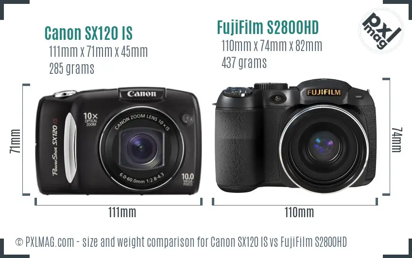 Canon SX120 IS vs FujiFilm S2800HD size comparison