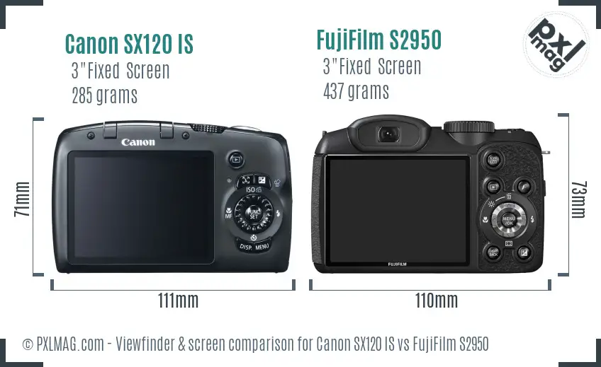 Canon SX120 IS vs FujiFilm S2950 Screen and Viewfinder comparison