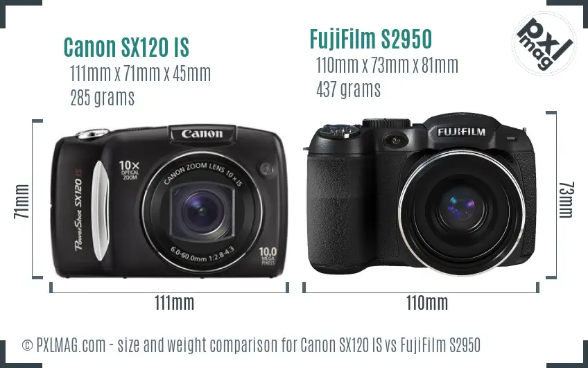 Canon SX120 IS vs FujiFilm S2950 size comparison