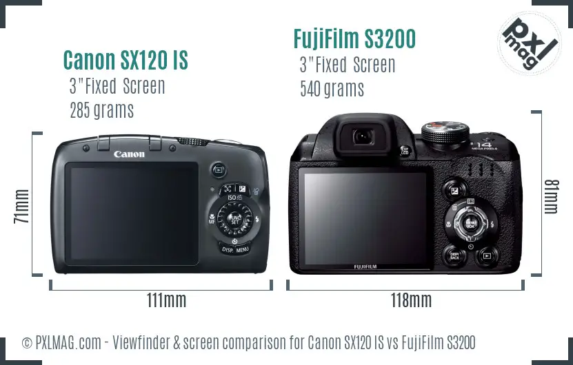 Canon SX120 IS vs FujiFilm S3200 Screen and Viewfinder comparison