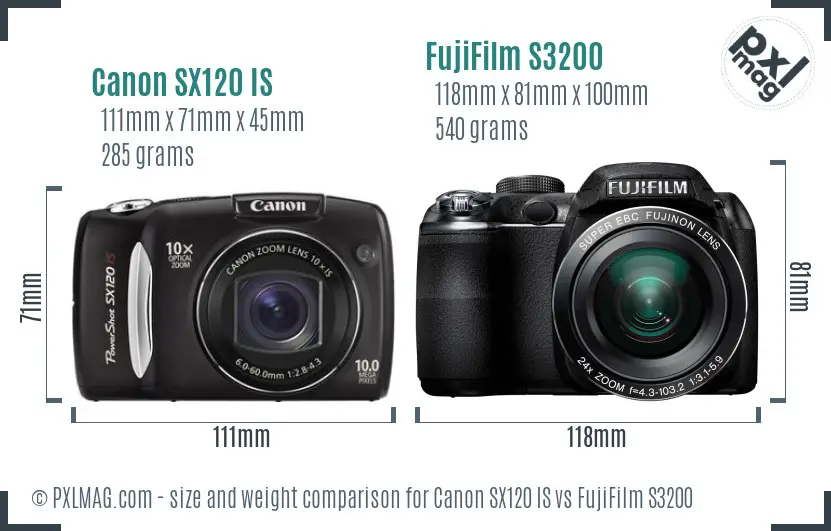 Canon SX120 IS vs FujiFilm S3200 size comparison