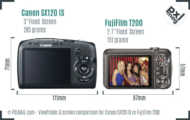 Canon SX120 IS vs FujiFilm T200 Screen and Viewfinder comparison