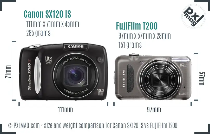 Canon SX120 IS vs FujiFilm T200 size comparison
