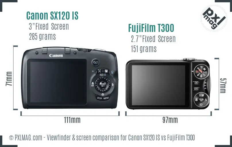 Canon SX120 IS vs FujiFilm T300 Screen and Viewfinder comparison