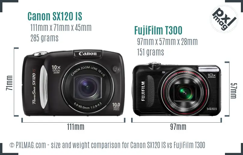 Canon SX120 IS vs FujiFilm T300 size comparison