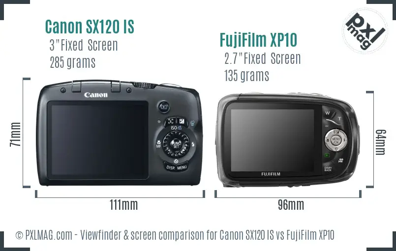 Canon SX120 IS vs FujiFilm XP10 Screen and Viewfinder comparison