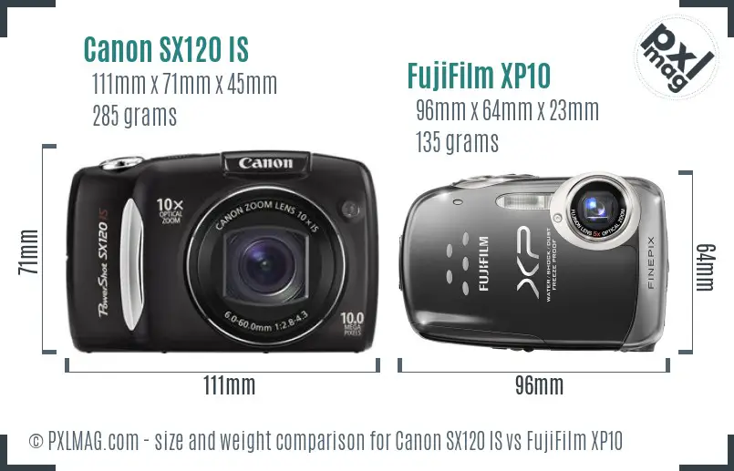 Canon SX120 IS vs FujiFilm XP10 size comparison