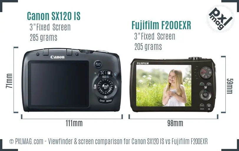 Canon SX120 IS vs Fujifilm F200EXR Screen and Viewfinder comparison