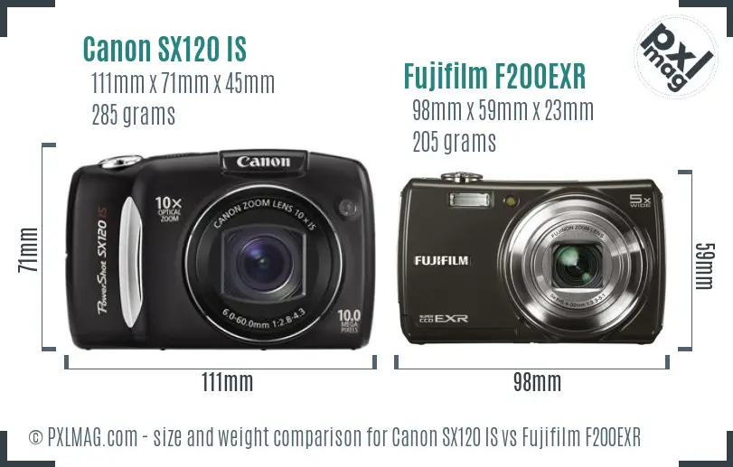 Canon SX120 IS vs Fujifilm F200EXR size comparison