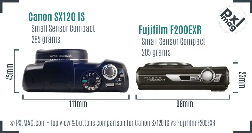 Canon SX120 IS vs Fujifilm F200EXR top view buttons comparison