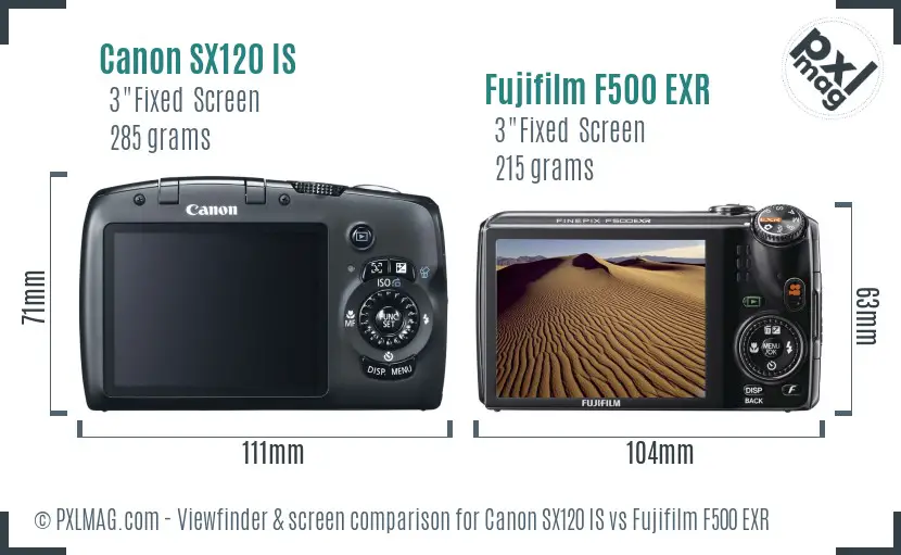 Canon SX120 IS vs Fujifilm F500 EXR Screen and Viewfinder comparison