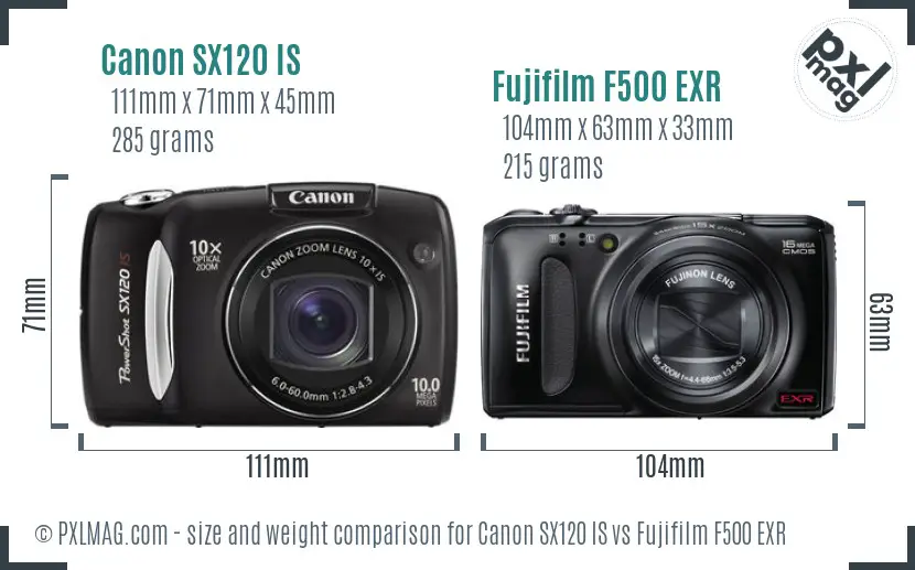 Canon SX120 IS vs Fujifilm F500 EXR size comparison