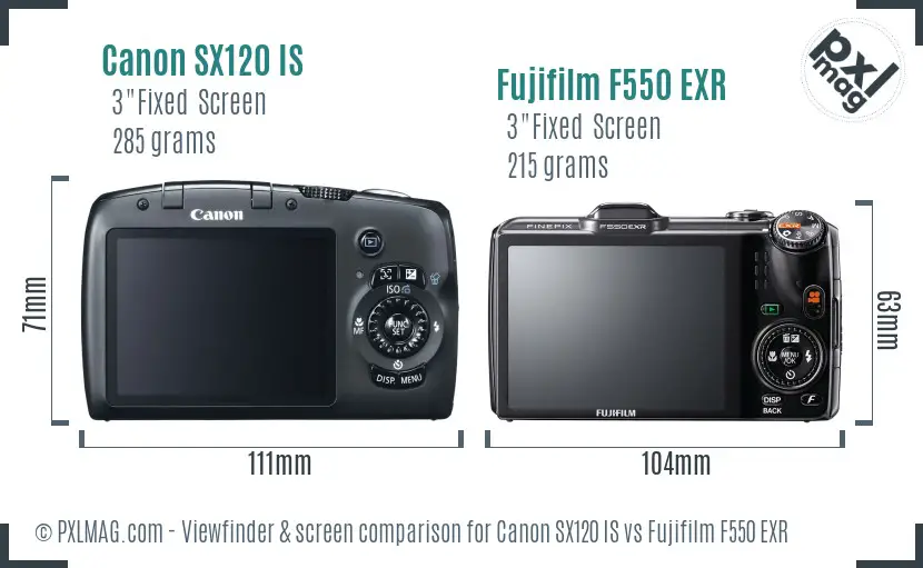 Canon SX120 IS vs Fujifilm F550 EXR Screen and Viewfinder comparison