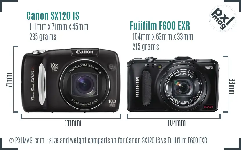 Canon SX120 IS vs Fujifilm F600 EXR size comparison Canon SX120 IS vs Fujifilm F600 EXR size comparison