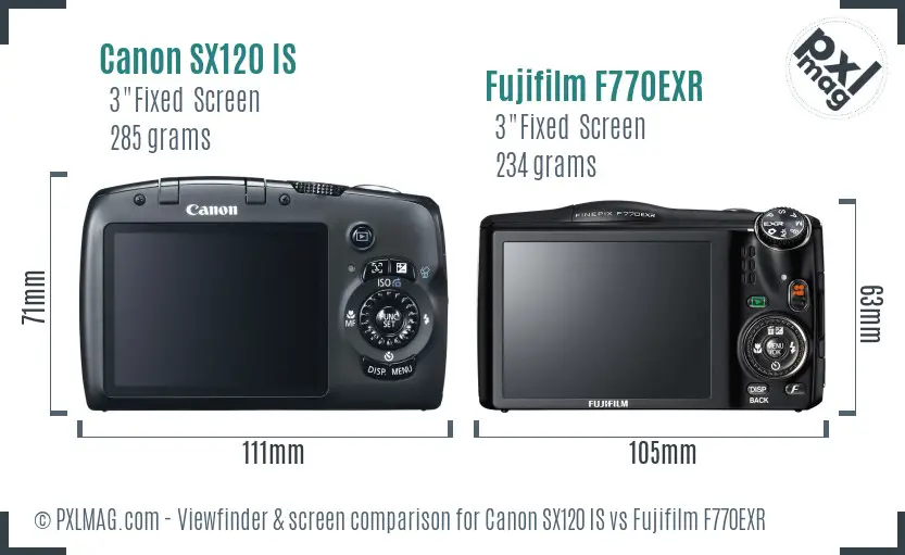 Canon SX120 IS vs Fujifilm F770EXR Screen and Viewfinder comparison