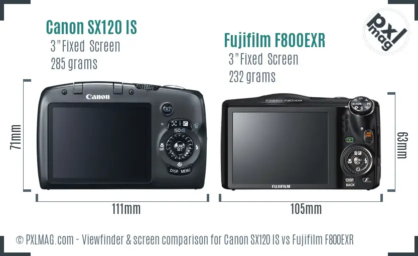 Canon SX120 IS vs Fujifilm F800EXR Screen and Viewfinder comparison