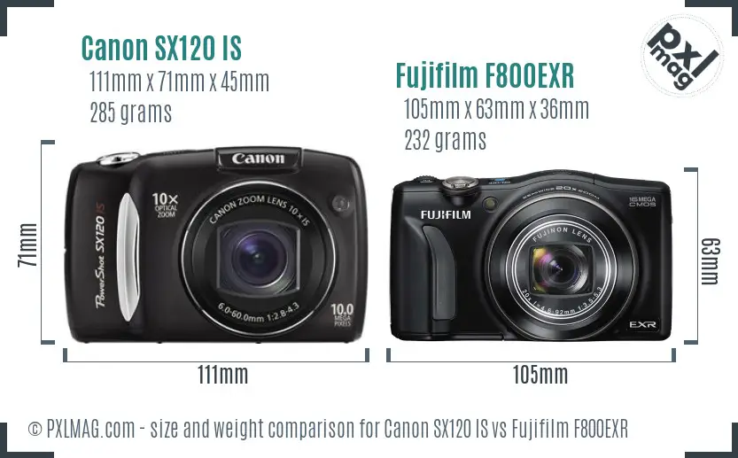 Canon SX120 IS vs Fujifilm F800EXR size comparison
