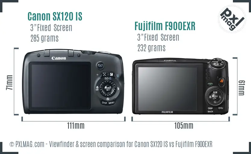 Canon SX120 IS vs Fujifilm F900EXR Screen and Viewfinder comparison