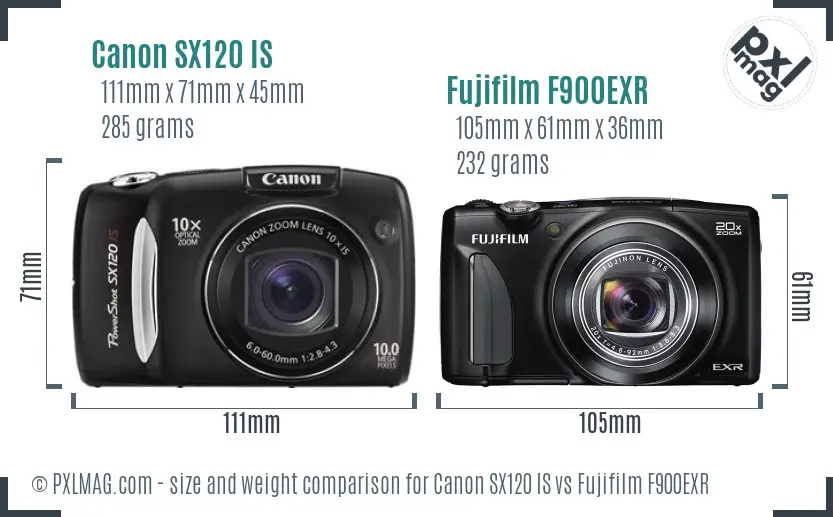 Canon SX120 IS vs Fujifilm F900EXR size comparison Canon SX120 IS vs Fujifilm F900EXR size comparison