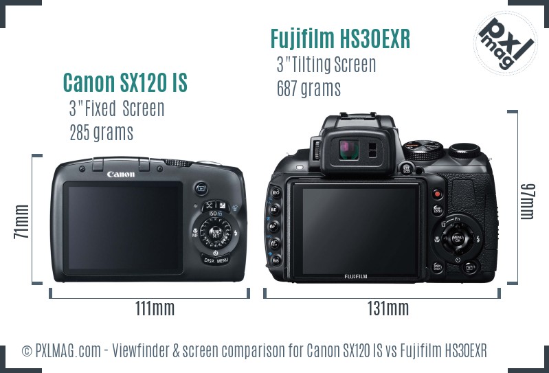 Canon SX120 IS vs Fujifilm HS30EXR Screen and Viewfinder comparison