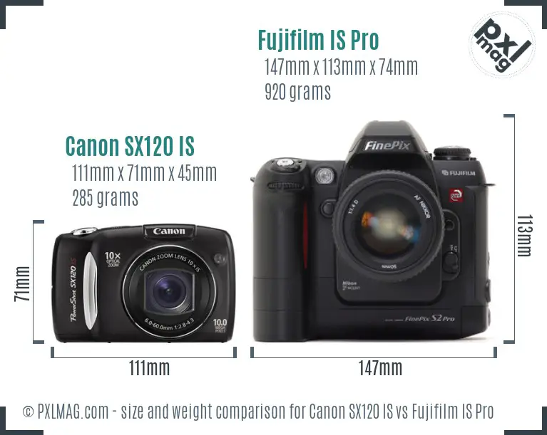 Canon SX120 IS vs Fujifilm IS Pro size comparison Canon SX120 IS vs Fujifilm IS Pro size comparison