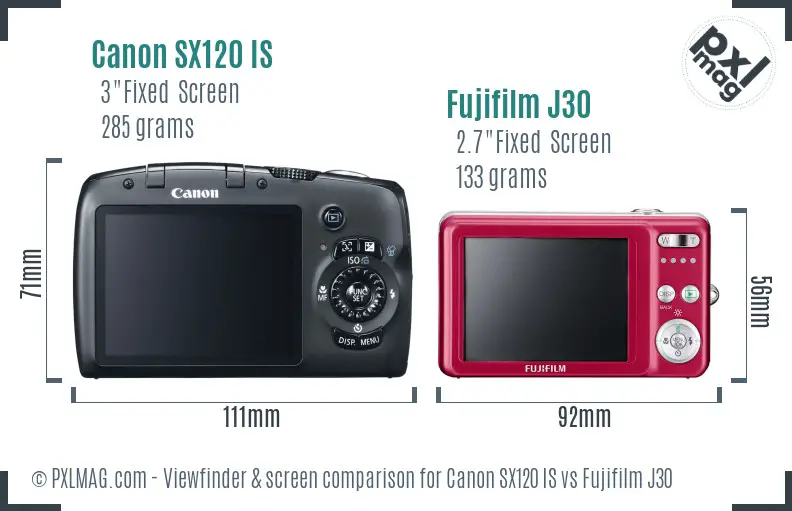 Canon SX120 IS vs Fujifilm J30 Screen and Viewfinder comparison Canon SX120 IS vs Fujifilm J30 Screen and Viewfinder comparison