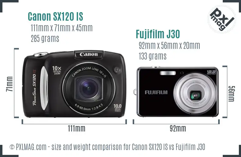 Canon SX120 IS vs Fujifilm J30 size comparison Canon SX120 IS vs Fujifilm J30 size comparison