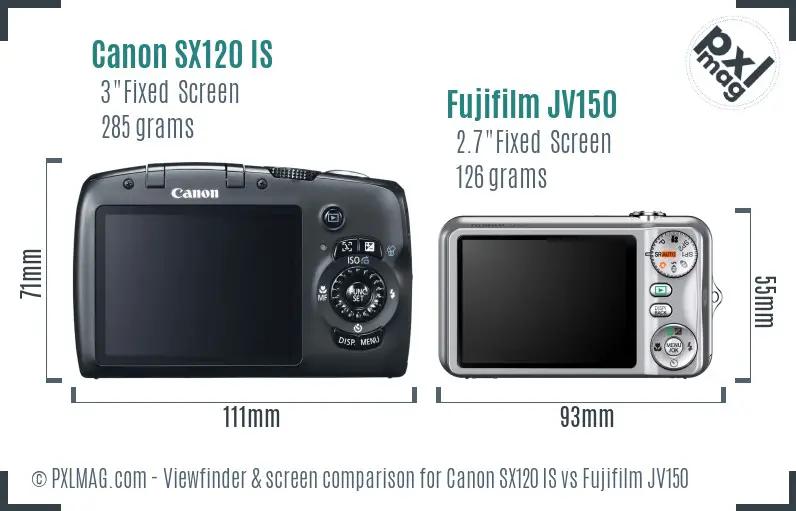 Canon SX120 IS vs Fujifilm JV150 Screen and Viewfinder comparison Canon SX120 IS vs Fujifilm JV150 Screen and Viewfinder comparison