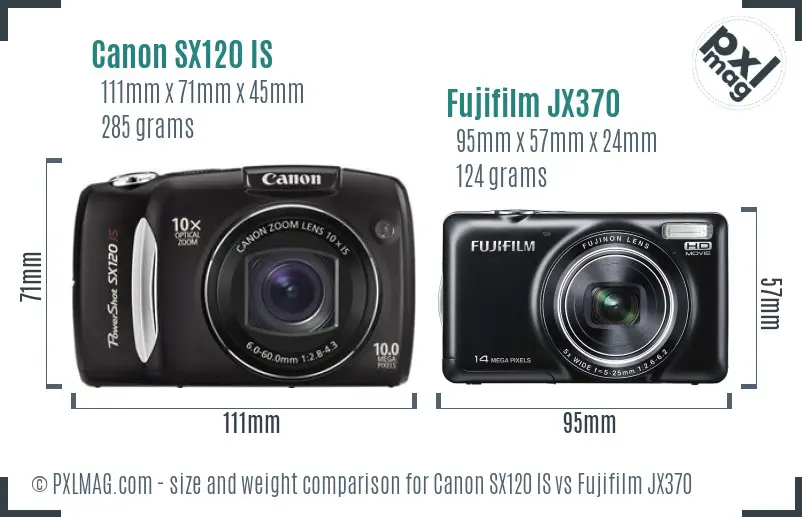 Canon SX120 IS vs Fujifilm JX370 size comparison