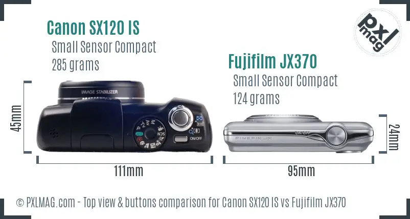 Canon SX120 IS vs Fujifilm JX370 top view buttons comparison