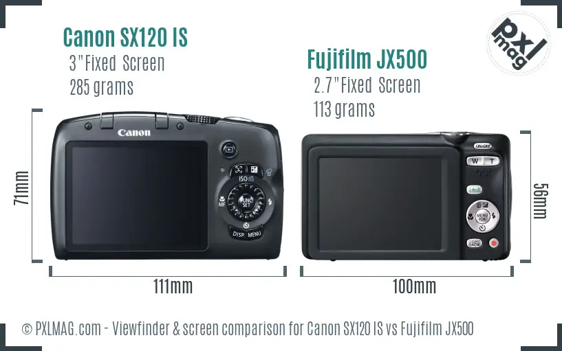 Canon SX120 IS vs Fujifilm JX500 Screen and Viewfinder comparison