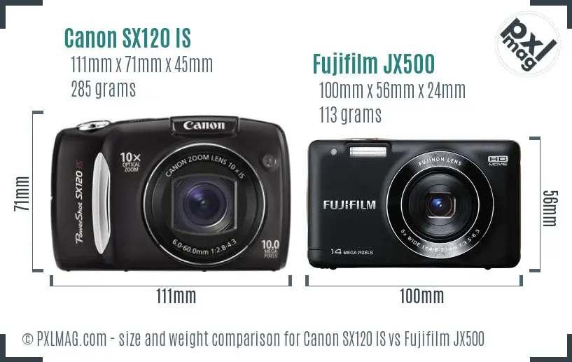 Canon SX120 IS vs Fujifilm JX500 size comparison