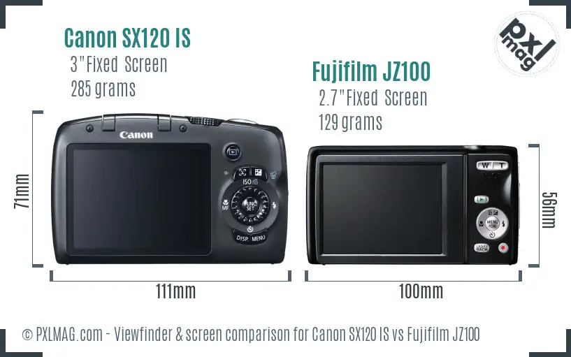 Canon SX120 IS vs Fujifilm JZ100 Screen and Viewfinder comparison