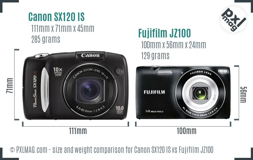 Canon SX120 IS vs Fujifilm JZ100 size comparison