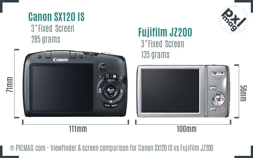 Canon SX120 IS vs Fujifilm JZ200 Screen and Viewfinder comparison