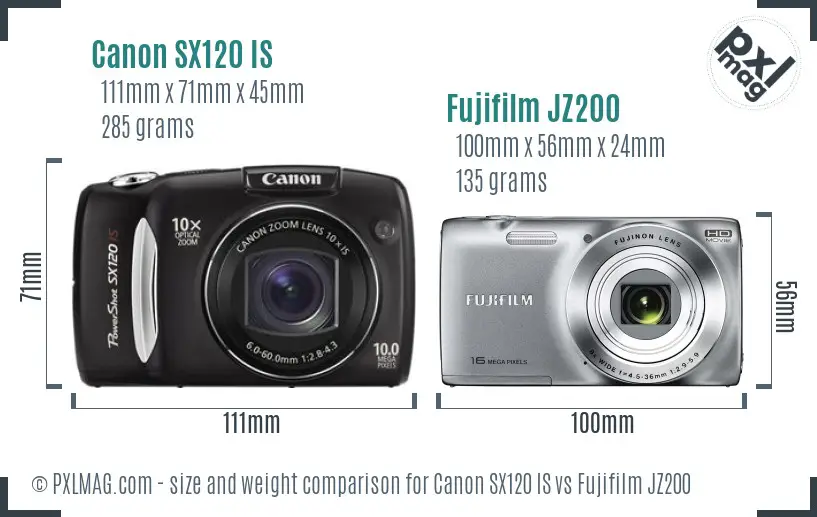 Canon SX120 IS vs Fujifilm JZ200 size comparison