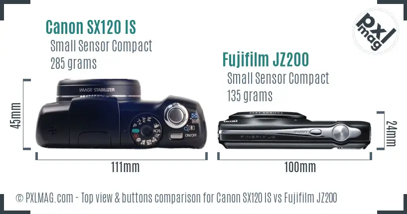 Canon SX120 IS vs Fujifilm JZ200 top view buttons comparison