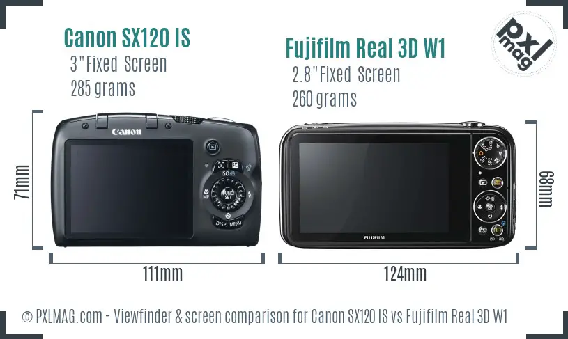 Canon SX120 IS vs Fujifilm Real 3D W1 Screen and Viewfinder comparison